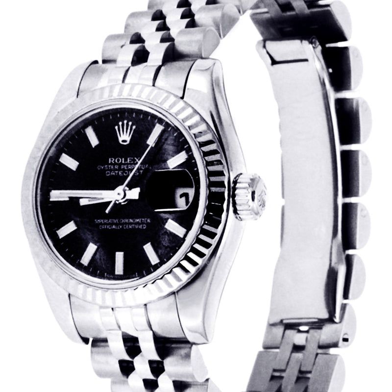 Rolex Datejust Watch For Women | Stainless Steel | 18K White Gold Fluted Bezel | 26 Mm
