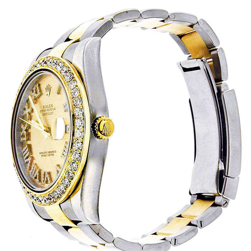 Diamond Rolex Datejust 2 | 18K Yellow Gold & Stainless Steel | Champagne Diamond Roman Dial | 41 MM