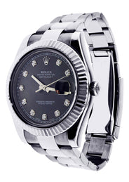 ROLEX DATEJUST 2 41 MM | STEEL WATCH | OYSTER BAND | BLACK DIAMOND DIAL | 18K FLUTED BEZEL