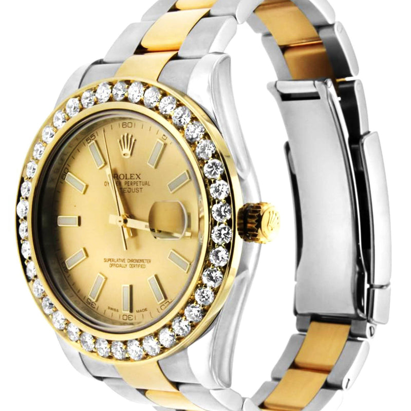 Diamond Rolex Datejust 2 | 18K Yellow Gold & Stainless Steel | Champagne Stick Dial | 41 Mm