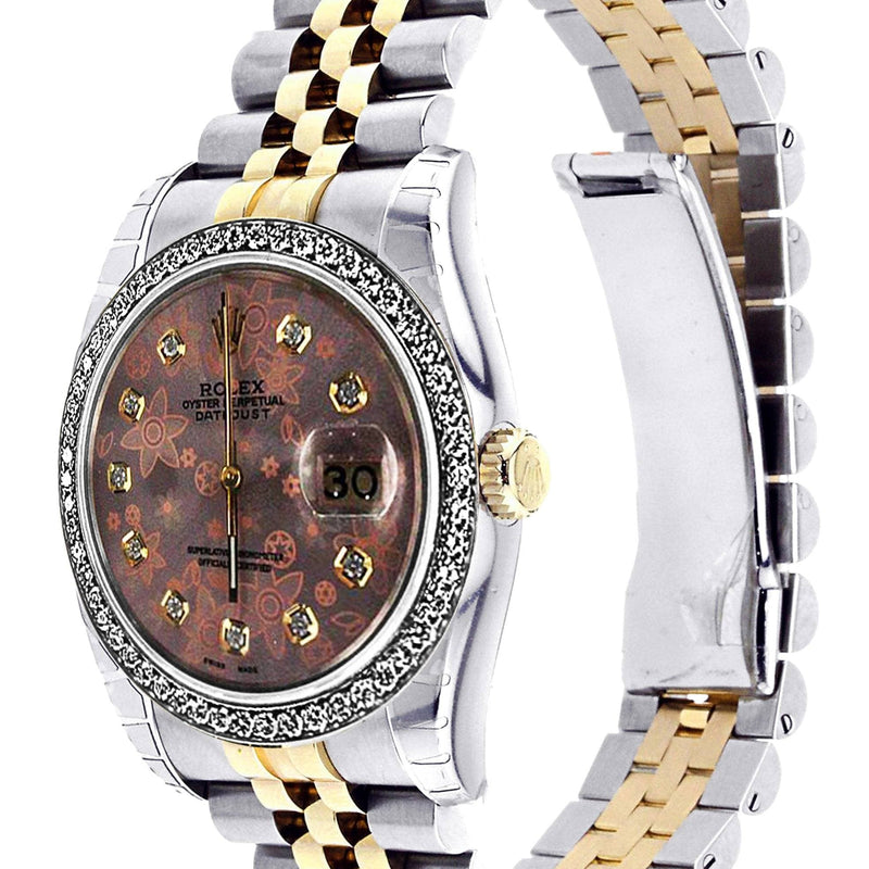 Diamond Rolex Datejust | 36 MM | 18K Yellow Gold and Stainless Steel | Jubilee Band | Flower Diamond Dial | 1.4 Carats