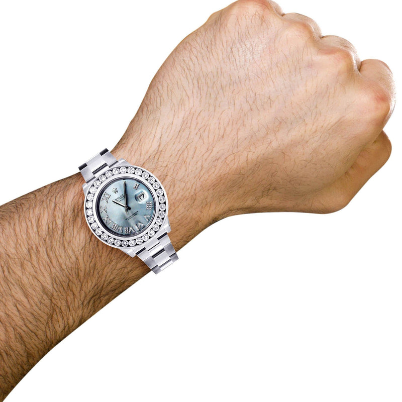 Diamond Rolex Datejust 2 | Stainless Steel | Custom Blue Diamond Roman Numeral Dial | 41 MM