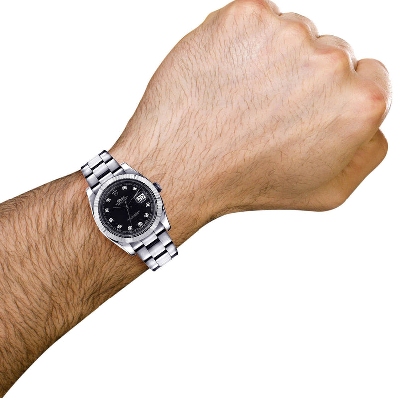 ROLEX DATEJUST 2 41 MM | STEEL WATCH | OYSTER BAND | BLACK DIAMOND DIAL | 18K FLUTED BEZEL