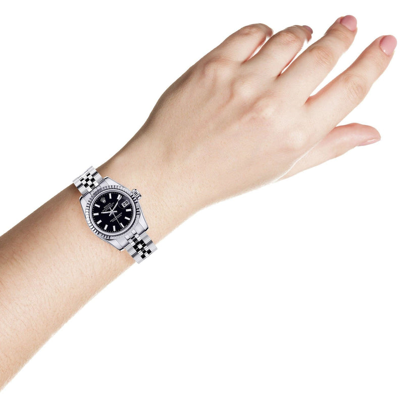 Rolex Datejust Watch For Women | Stainless Steel | 18K White Gold Fluted Bezel | 26 Mm