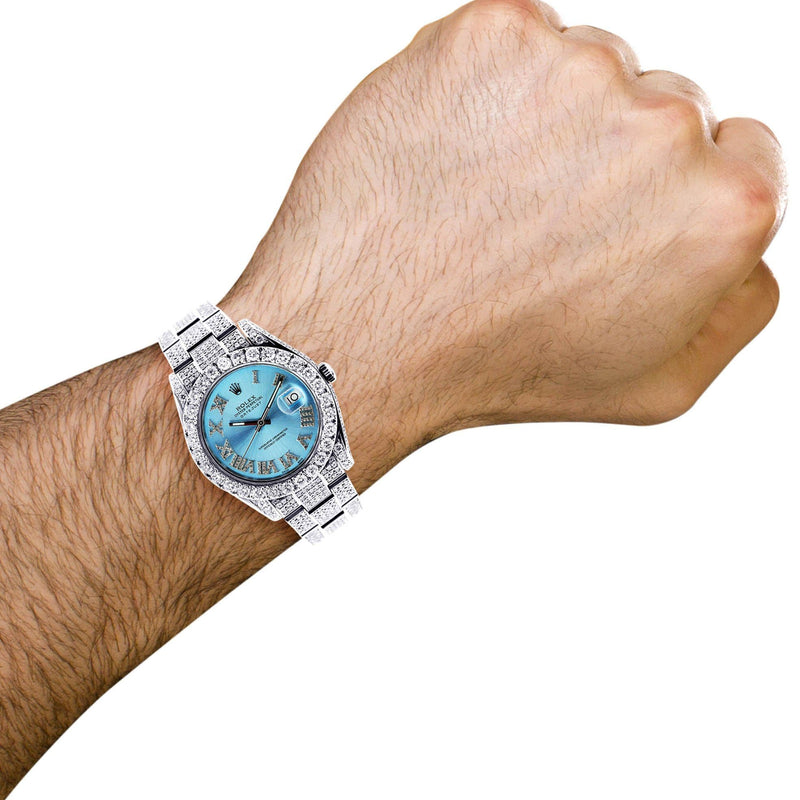 Diamond Rolex Datejust 2 | Stainless Steel | Custom Blue Roman Numeral Dial | 41 MM | 16.55 Carats