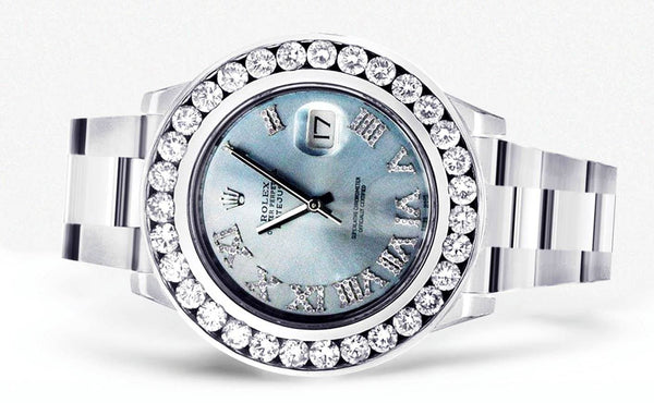Diamond Rolex Datejust 2 | Stainless Steel | Custom Blue Diamond Roman Numeral Dial | 41 MM