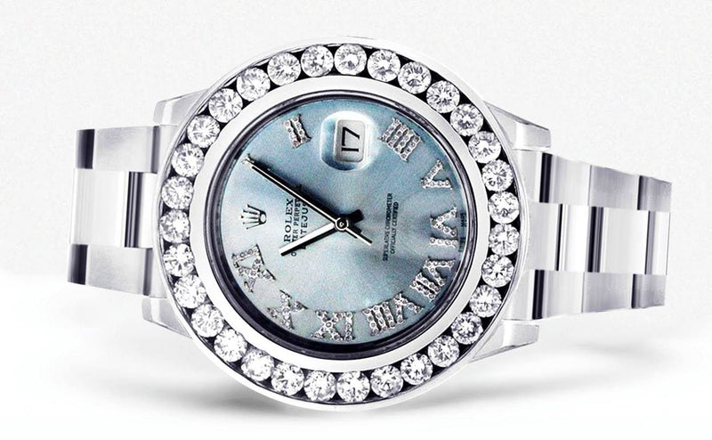 Diamond Rolex Datejust 2 | Stainless Steel | Custom Blue Diamond Roman Numeral Dial | 41 MM
