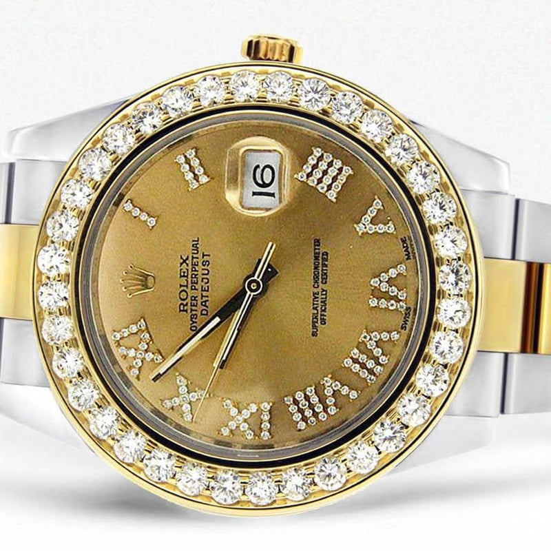 Diamond Rolex Datejust 2 | 18K Yellow Gold & Stainless Steel | Champagne Diamond Roman Dial | 41 MM