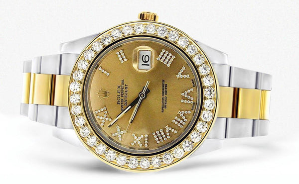 Diamond Rolex Datejust 2 | 18K Yellow Gold & Stainless Steel | Champagne Diamond Roman Dial | 41 MM