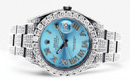 Diamond Rolex Datejust 2 | Stainless Steel | Custom Blue Roman Numeral Dial | 41 MM | 16.55 Carats