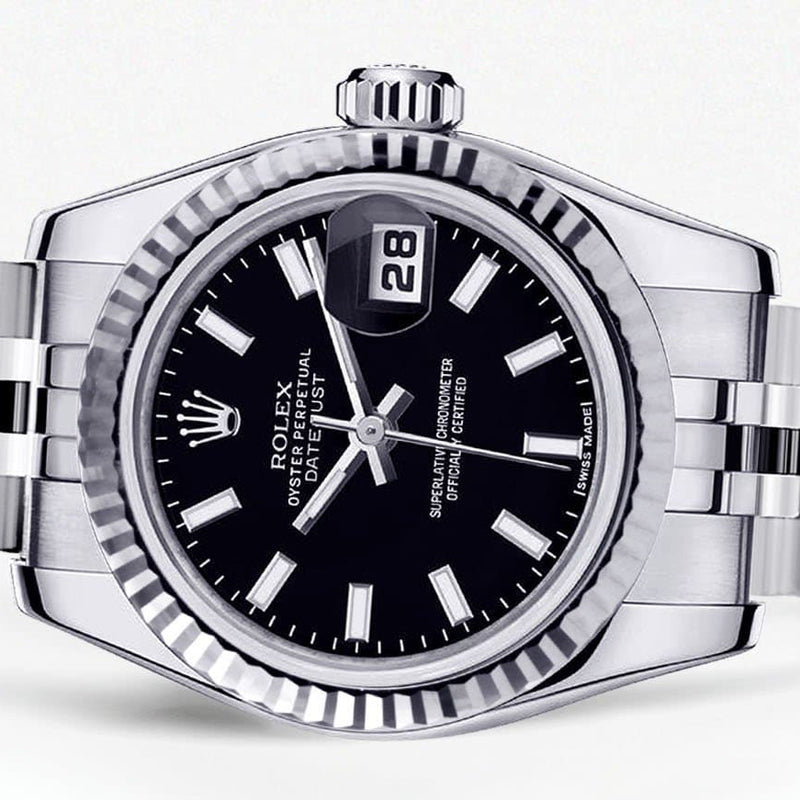 Rolex Datejust Watch For Women | Stainless Steel | 18K White Gold Fluted Bezel | 26 Mm