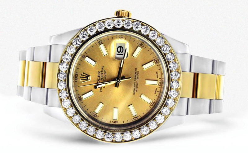 Diamond Rolex Datejust 2 | 18K Yellow Gold & Stainless Steel | Champagne Stick Dial | 41 Mm