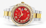 Diamond Rolex Datejust 2 | 18K Yellow Gold and Stainless Steel | Red Diamond Roman Numeral Dial | 41 Mm | 7.75 Carats