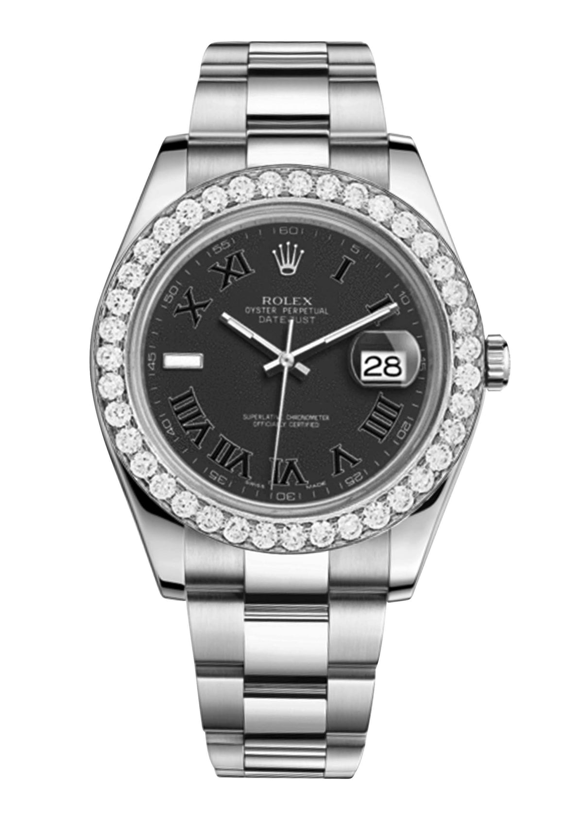 Rolex Datejust Ii Black Dial - Black Roman Numbers With 5 Carats Of Diamonds