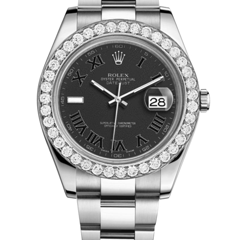 Rolex Datejust Ii Black Dial - Black Roman Numbers With 5 Carats Of Diamonds