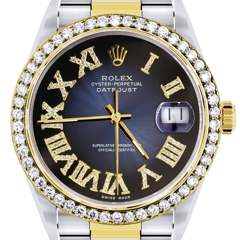 Gold & Steel Rolex Datejust Watch 16233 for Men  | 36Mm | Blue Black Roman Dial | Oyster Band