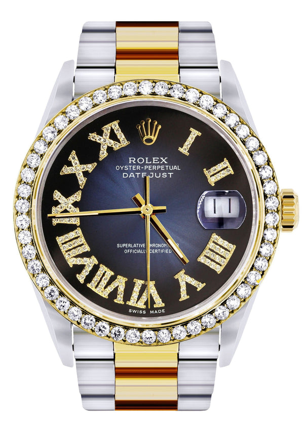 Gold & Steel Rolex Datejust Watch 16233 for Men  | 36Mm | Blue Black Roman Dial | Oyster Band