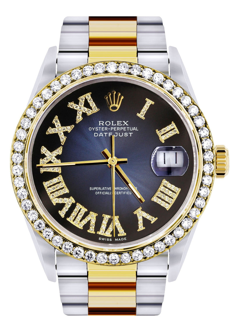 Gold & Steel Rolex Datejust Watch 16233 for Men  | 36Mm | Blue Black Roman Dial | Oyster Band