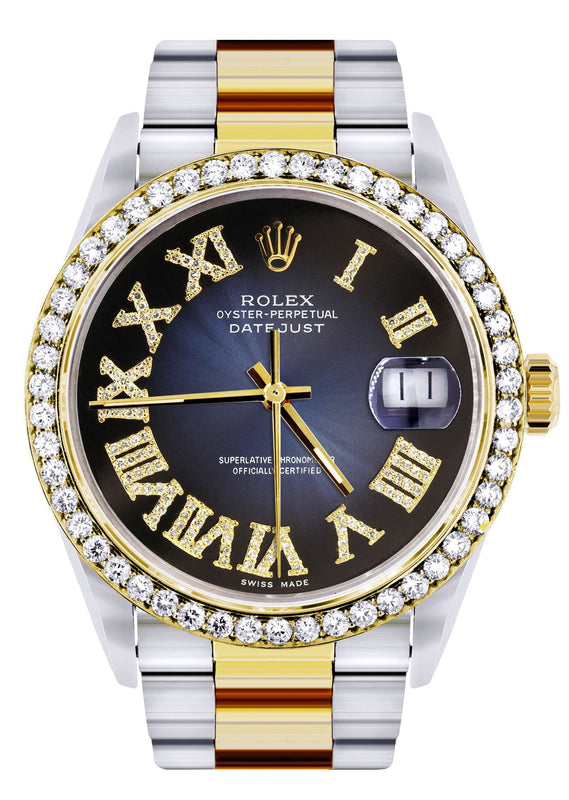 Gold & Steel Rolex Datejust Watch 16233 for Men  | 36Mm | Blue Black Roman Dial | Oyster Band