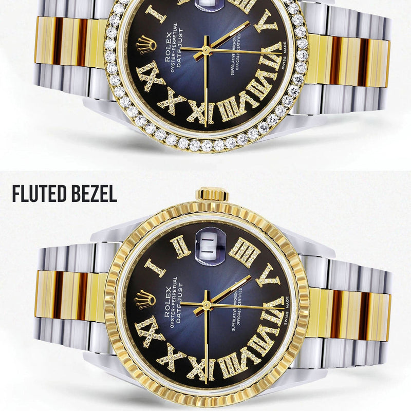 Gold & Steel Rolex Datejust Watch 16233 for Men  | 36Mm | Blue Black Roman Dial | Oyster Band