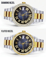 Gold & Steel Rolex Datejust Watch 16233 for Men  | 36Mm | Blue Black Roman Dial | Oyster Band