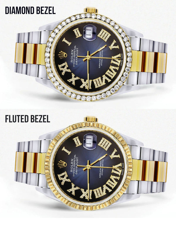 Gold & Steel Rolex Datejust Watch 16233 for Men  | 36Mm | Blue Black Roman Dial | Oyster Band