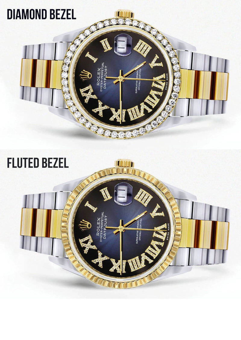 Gold & Steel Rolex Datejust Watch 16233 for Men  | 36Mm | Blue Black Roman Dial | Oyster Band