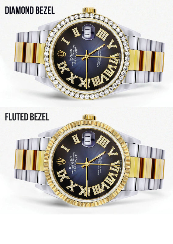 Gold & Steel Rolex Datejust Watch 16233 for Men  | 36Mm | Blue Black Roman Dial | Oyster Band