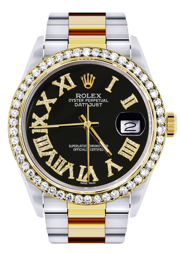 Gold & Steel Rolex Datejust Watch 16233 for Men | 36Mm | Black Roman Dial | Oyster Band