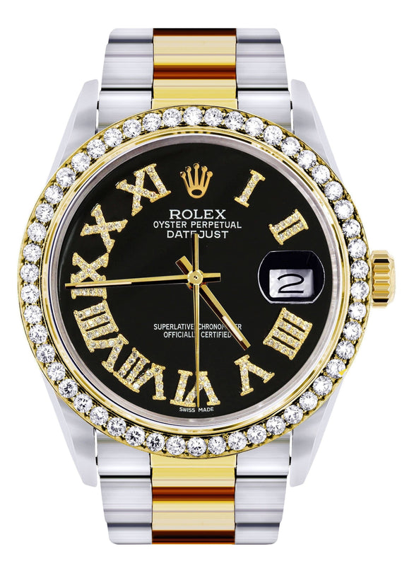Gold & Steel Rolex Datejust Watch 16233 for Men | 36Mm | Black Roman Dial | Oyster Band