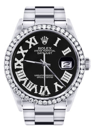 Diamond Mens Rolex Datejust Watch 16200 | 36Mm | Black Roman Numeral Dial | Oyster Band