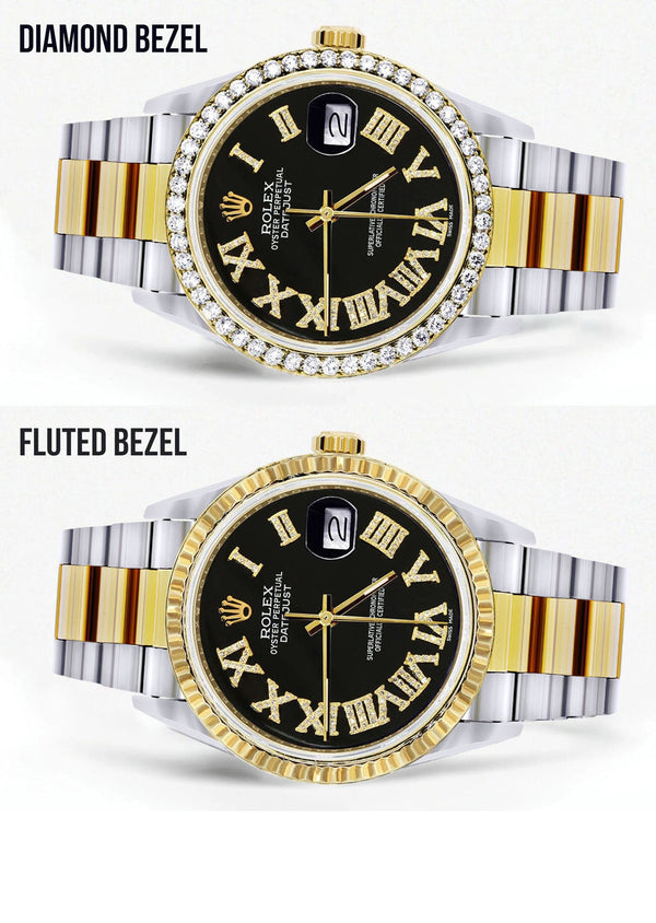 Gold & Steel Rolex Datejust Watch 16233 for Men | 36Mm | Black Roman Dial | Oyster Band