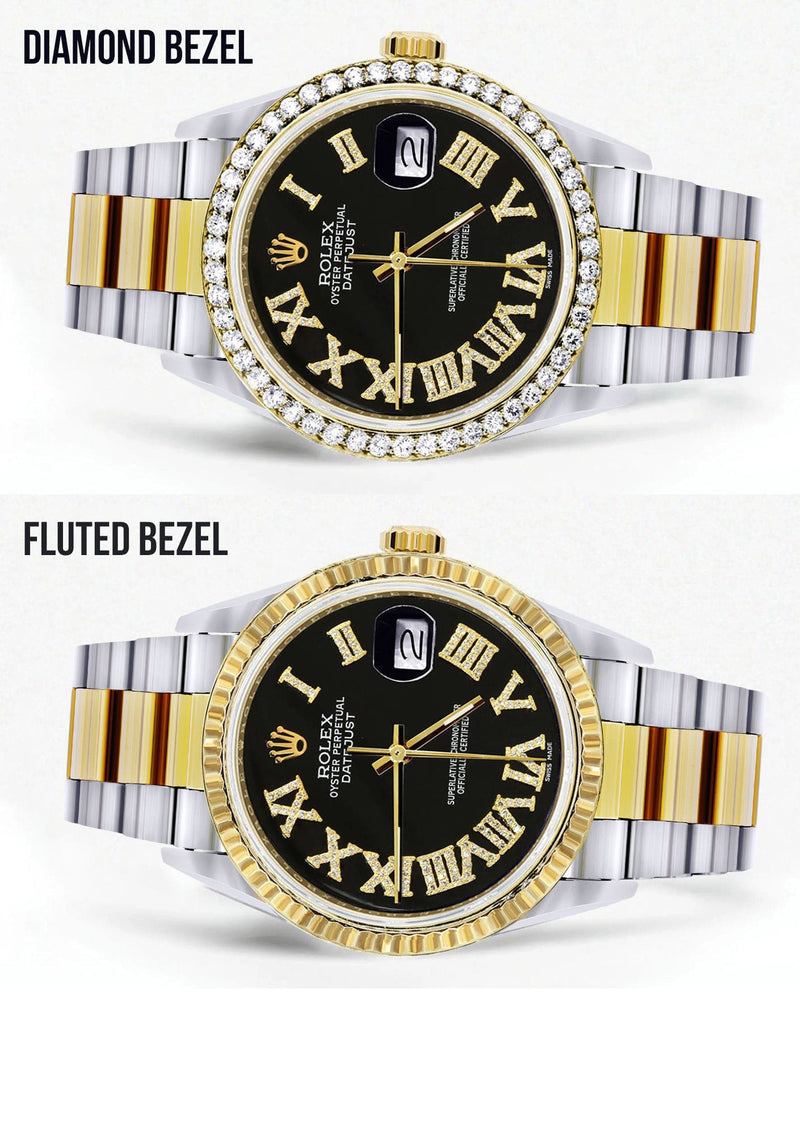 Gold & Steel Rolex Datejust Watch 16233 for Men | 36Mm | Black Roman Dial | Oyster Band