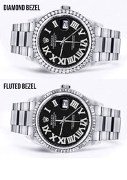 Diamond Mens Rolex Datejust Watch 16200 | 36Mm | Black Roman Numeral Dial | Oyster Band