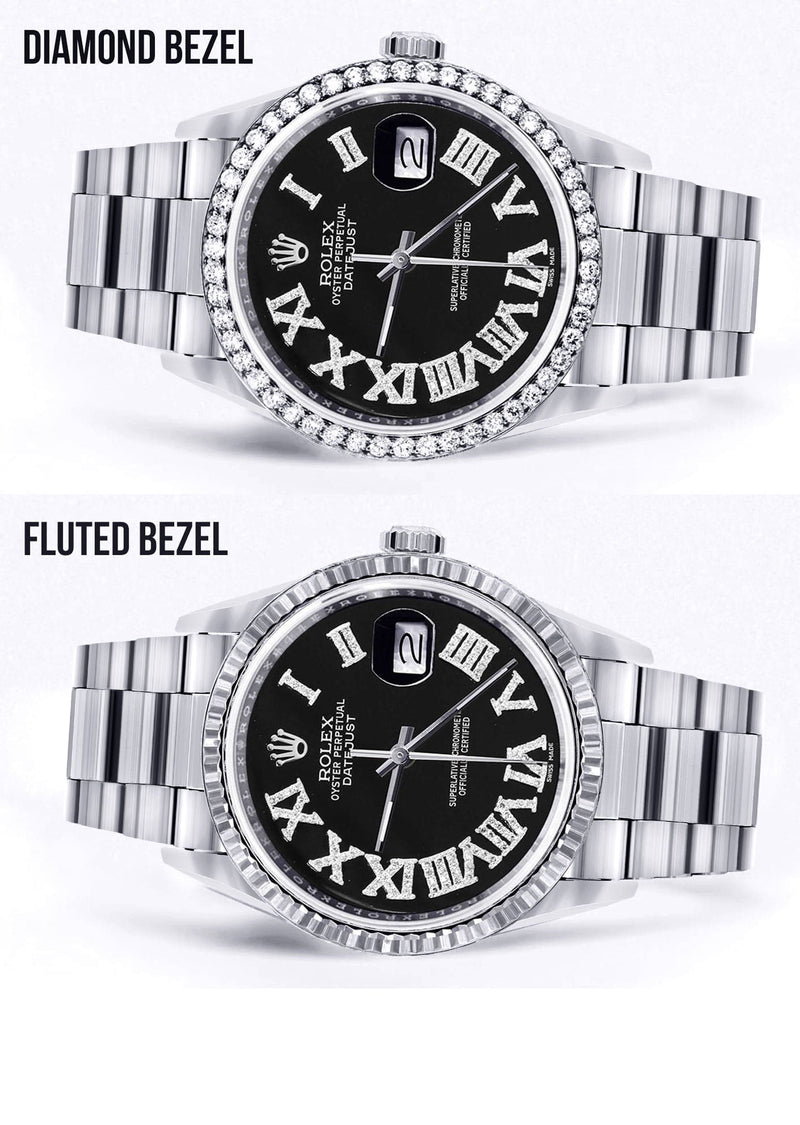 Diamond Mens Rolex Datejust Watch 16200 | 36Mm | Black Roman Numeral Dial | Oyster Band