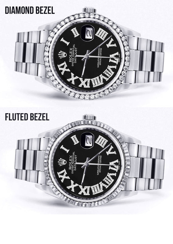 Diamond Mens Rolex Datejust Watch 16200 | 36Mm | Black Roman Numeral Dial | Oyster Band