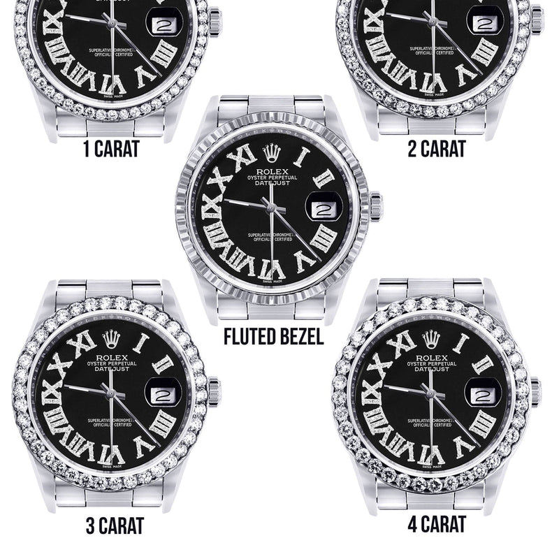 Diamond Mens Rolex Datejust Watch 16200 | 36Mm | Black Roman Numeral Dial | Oyster Band