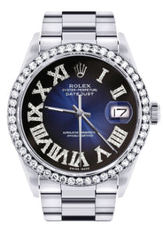 Diamond Mens  Rolex Datejust Watch 16200 | 36Mm | Blue Black Roman Numeral Dial | Oyster Band
