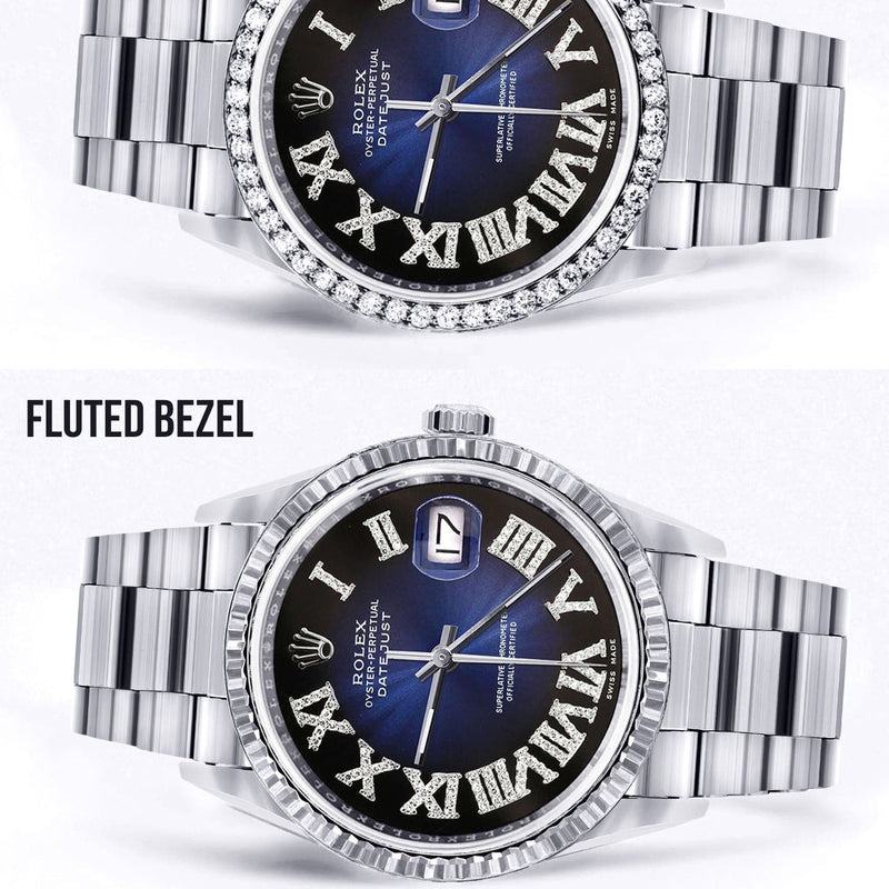 Diamond Mens  Rolex Datejust Watch 16200 | 36Mm | Blue Black Roman Numeral Dial | Oyster Band