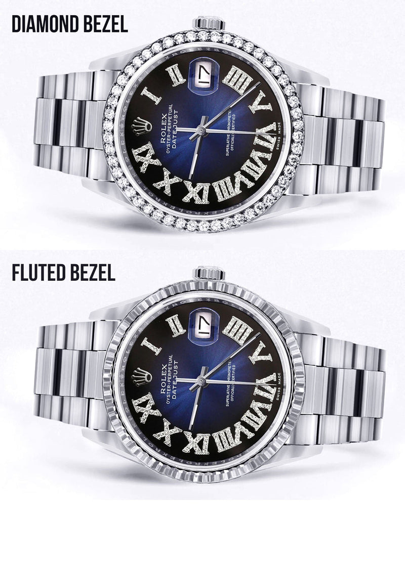 Diamond Mens  Rolex Datejust Watch 16200 | 36Mm | Blue Black Roman Numeral Dial | Oyster Band