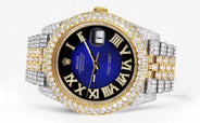 Diamond Iced Out Rolex Datejust 41 | 25 Carats Of Diamonds | Custom Blue Black Roman Numeral Diamond Dial | Two Tone | Two Row | Jubilee Band
