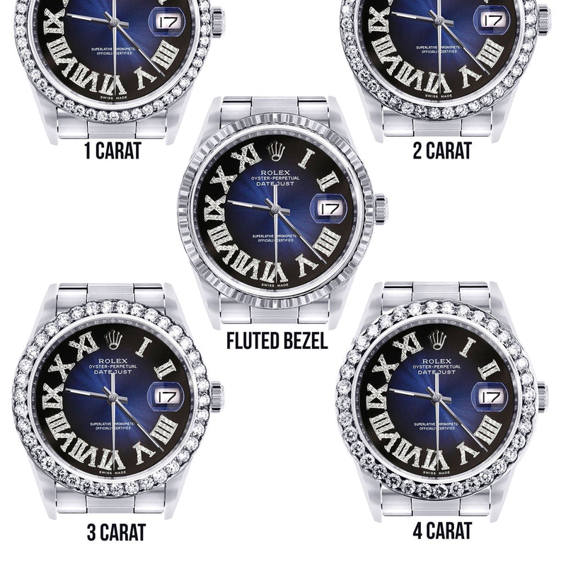 Diamond Mens  Rolex Datejust Watch 16200 | 36Mm | Blue Black Roman Numeral Dial | Oyster Band