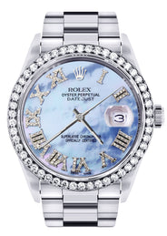 Diamond Mens Rolex Datejust Watch 16200 | 36Mm | Blue Mother Of Pearl Roman Numeral Dial | Oyster Band