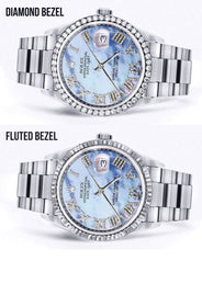 Diamond Mens Rolex Datejust Watch 16200 | 36Mm | Blue Mother Of Pearl Roman Numeral Dial | Oyster Band