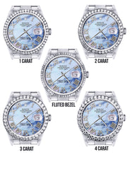 Diamond Mens Rolex Datejust Watch 16200 | 36Mm | Blue Mother Of Pearl Roman Numeral Dial | Oyster Band