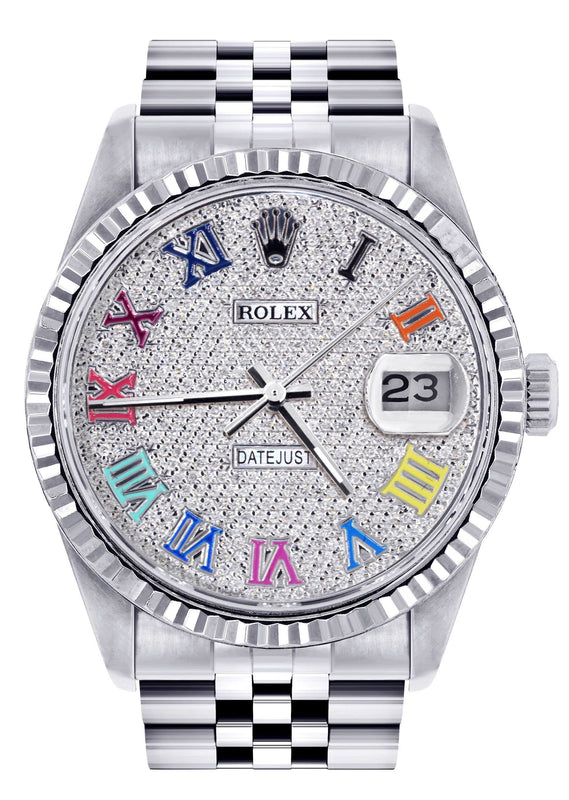 Womens Rolex Datejust Watch 16200 | Fluted Bezel | 36Mm | Colored Roman Diamond Dial | Fluted Bezel | Jubilee Band