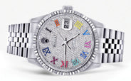 Mens Rolex Datejust Watch 16200 | Fluted Bezel | 36Mm | Colored Roman Diamond Dial | Jubilee Band