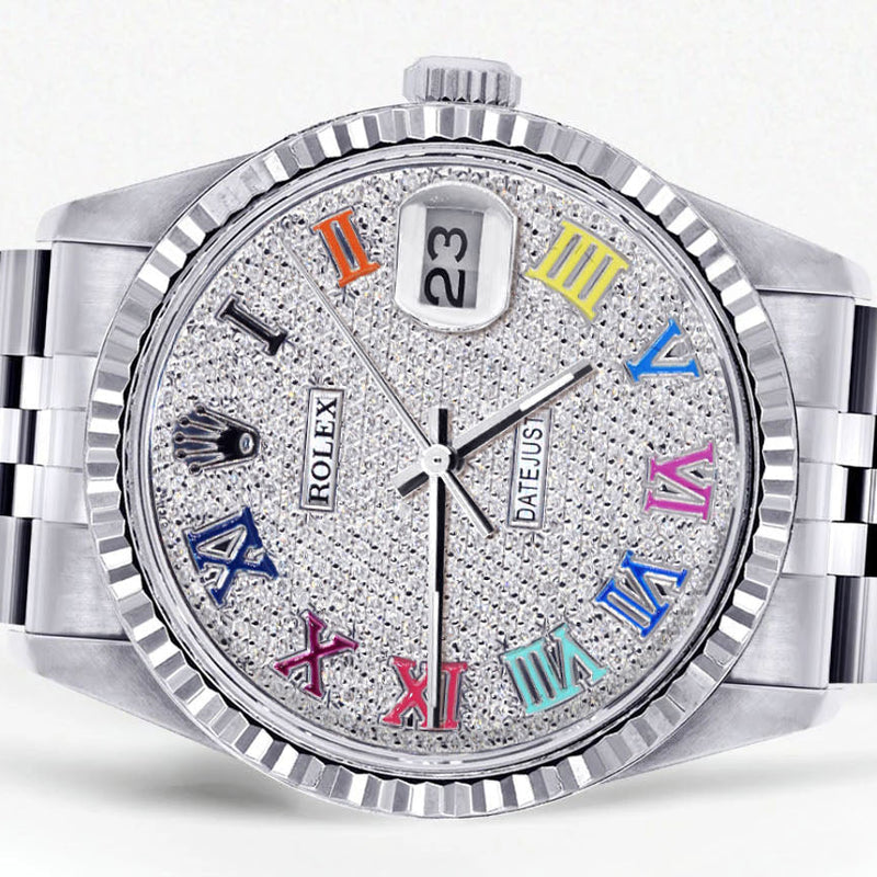 Womens Rolex Datejust Watch 16200 | Fluted Bezel | 36Mm | Colored Roman Diamond Dial | Fluted Bezel | Jubilee Band