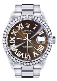 Diamond Mens Rolex Datejust Watch 16200 | 36Mm | Custom Dark Brown Roman Numeral Dial | Oyster Band