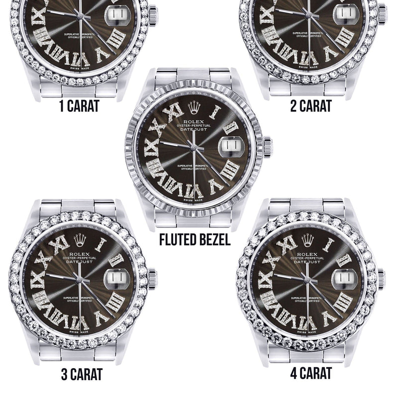 Diamond Mens Rolex Datejust Watch 16200 | 36Mm | Custom Dark Brown Roman Numeral Dial | Oyster Band
